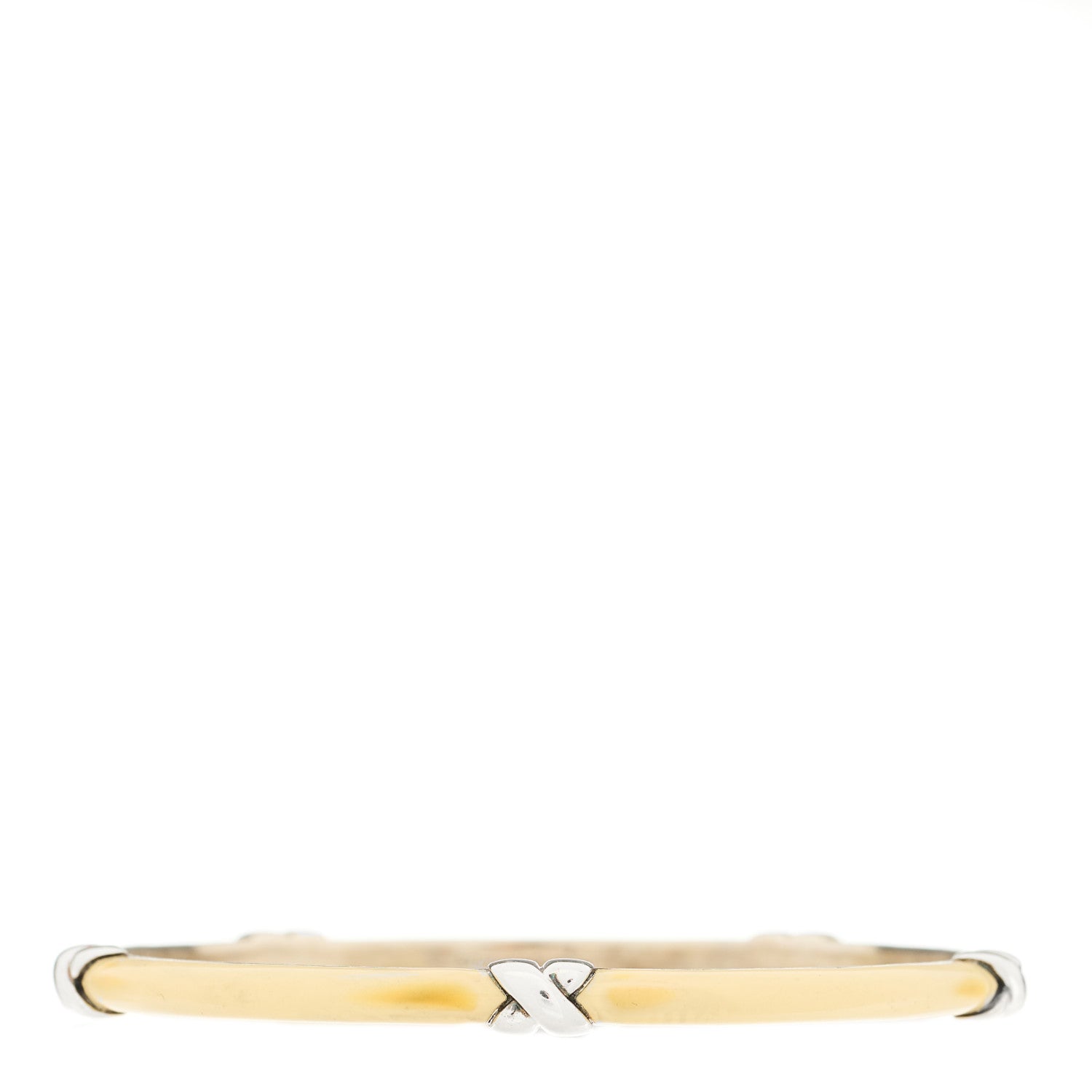Tiffany Sterling Silver Enamel Signature X Bangle Bracelet White 1 of 3