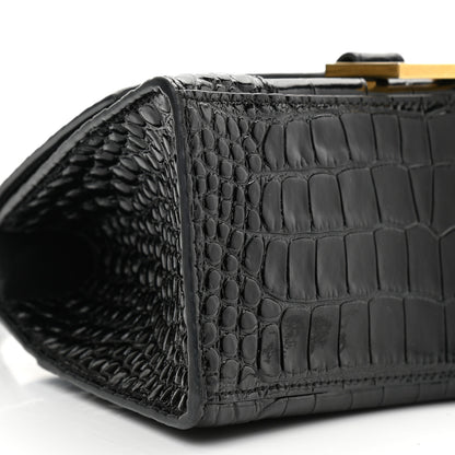 Balenciaga Shiny Calfskin Crocodile Embossed Small Hourglass Top Handle Bag Black 9 of 12