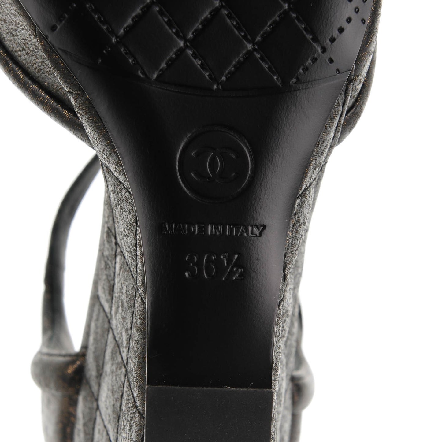 Lambskin Quilted Fantasy Wedge Sandals 36.5 Black Gold