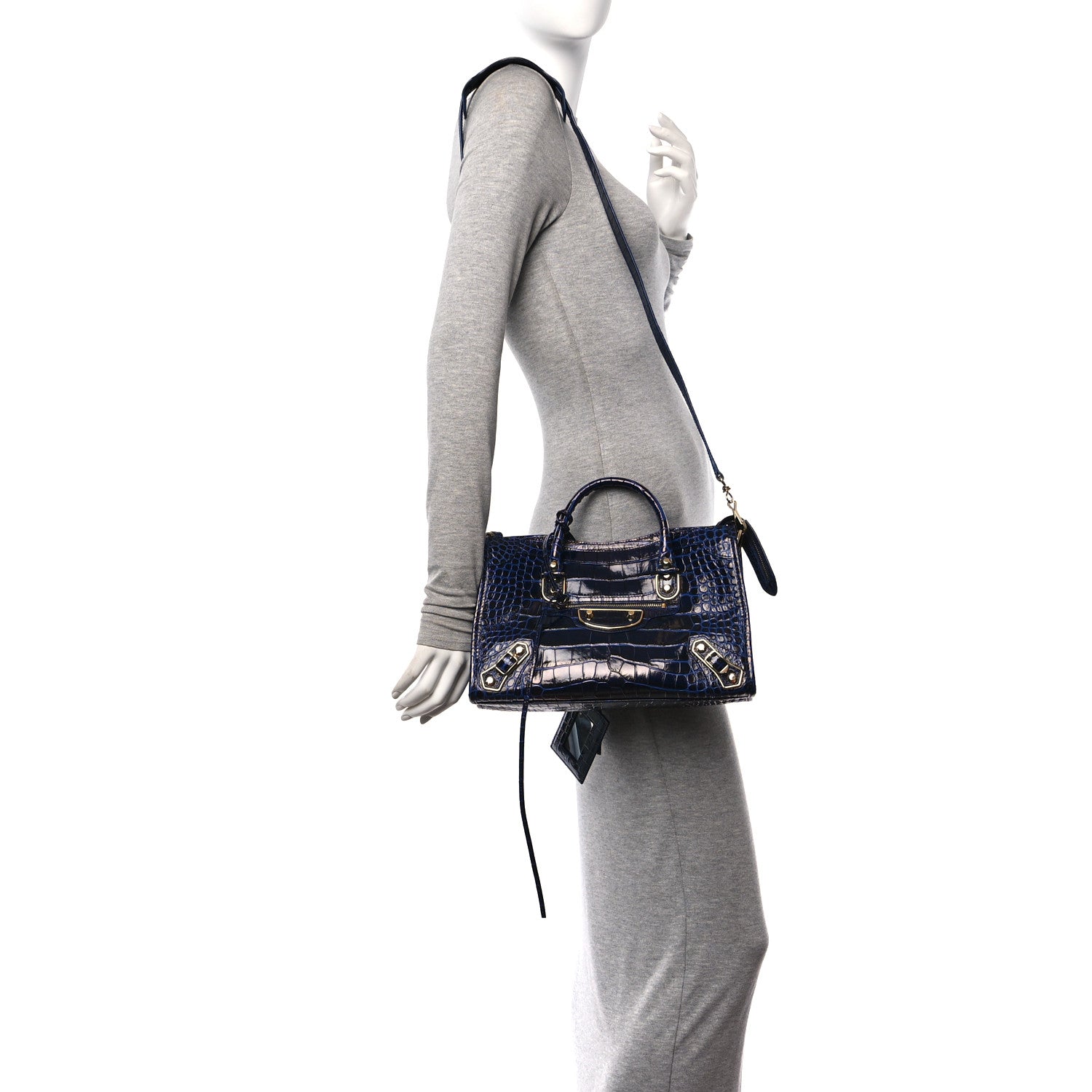 Balenciaga Calfskin Crocodile Embossed Gold Metallic Edge Hardware S City Bleu 3 of 10