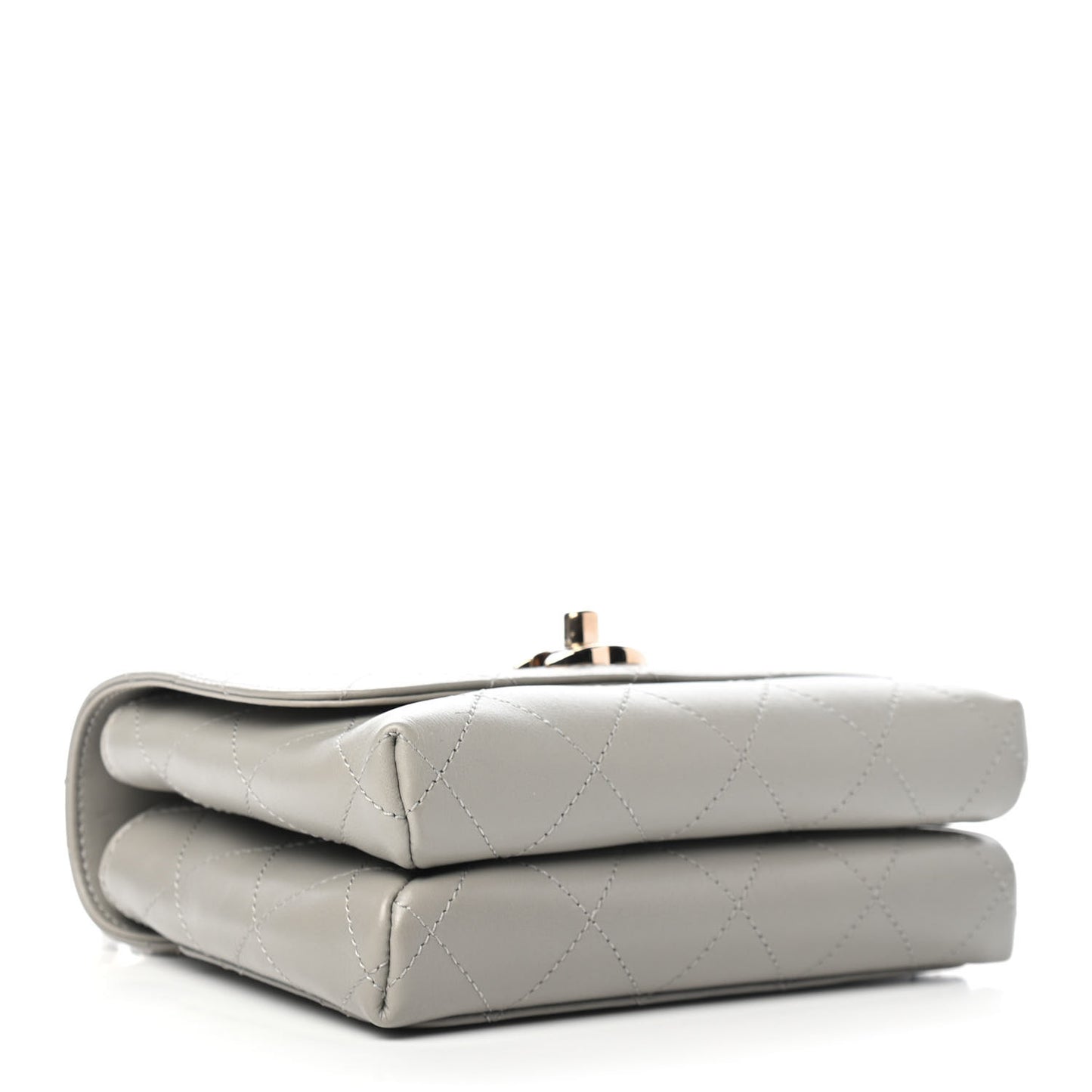 Calfskin Quilted Small Double Pocket Top Handle Flap Grey