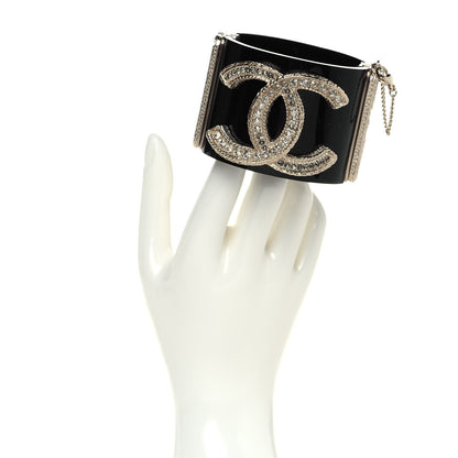Chanel Resin Crystal CC Cuff Bracelet Black Gold 2 of 6