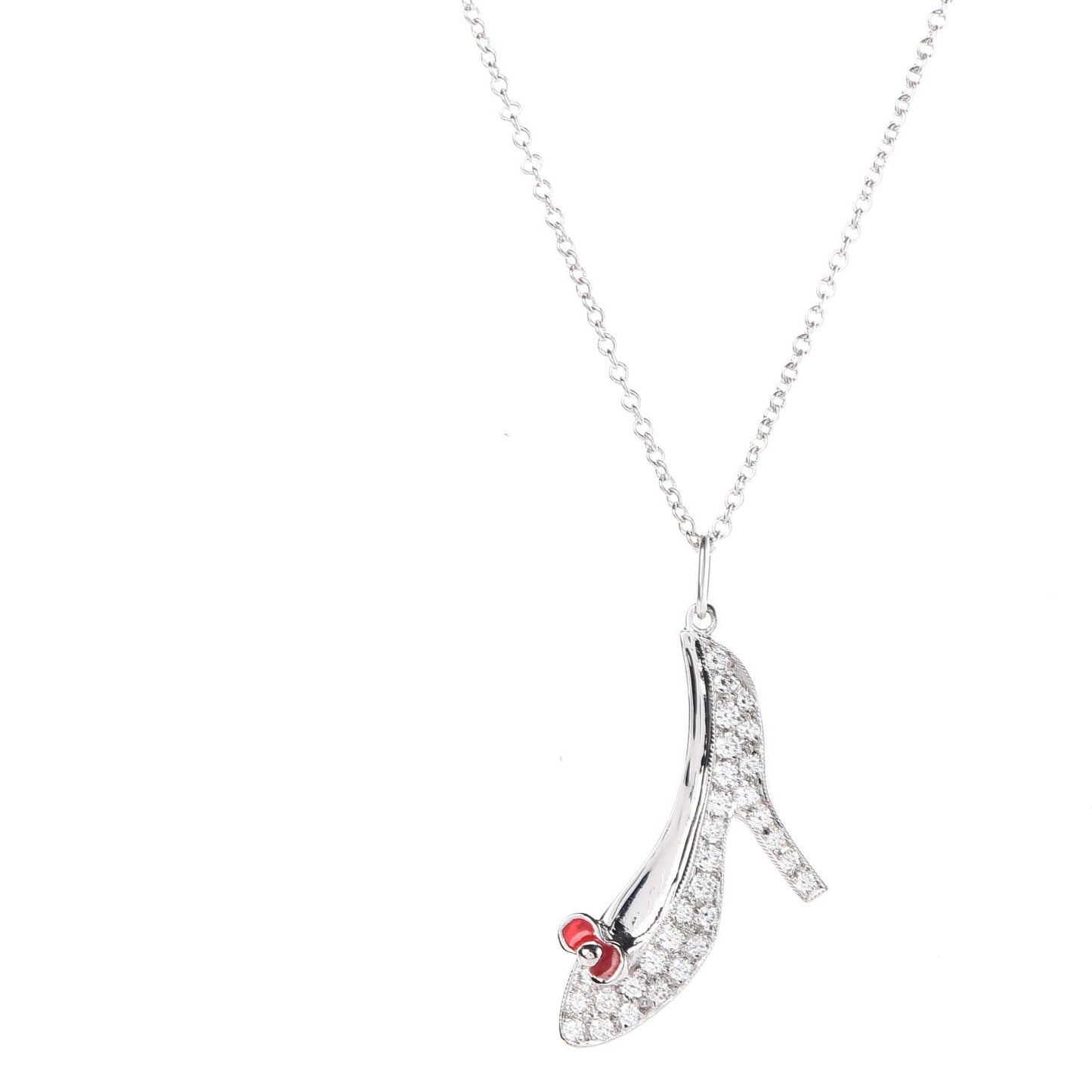 Platinum Diamond High Heel Stiletto Shoe Pendant Necklace
