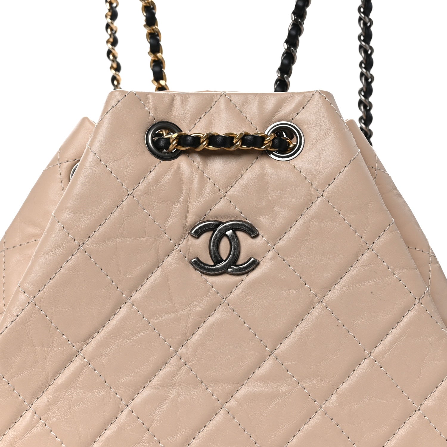 Chanel Aged Calfskin Quilted Small Gabrielle Backpack Beige Black 8 of 11