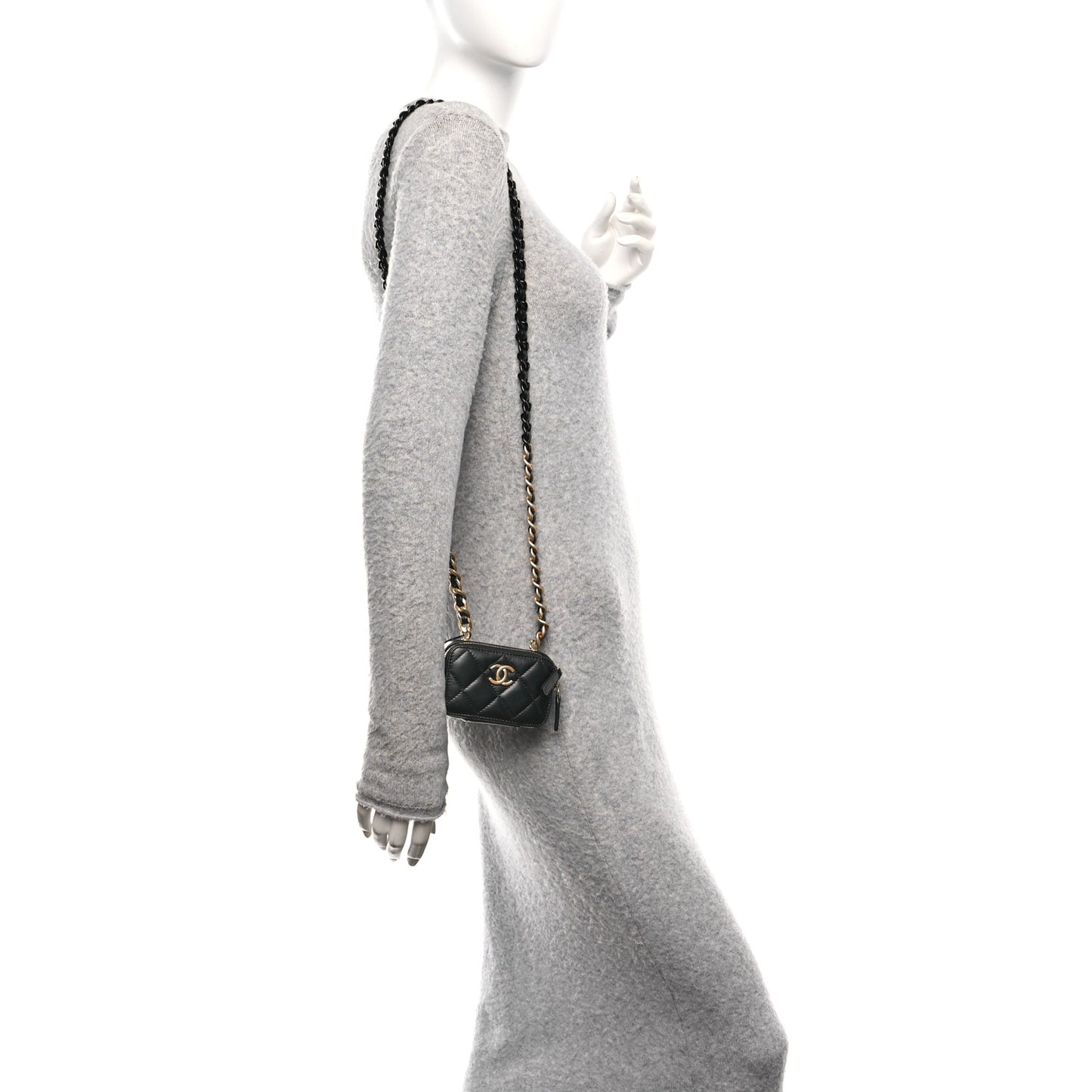 Lambskin Quilted Mini Lacquered Chain Clutch Black