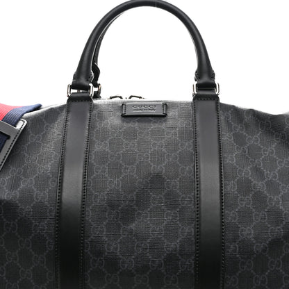 Gucci Soft GG Supreme Monogram Appia Calfskin Web Large Carry On Duffle Bag Black Grey 7 of 12