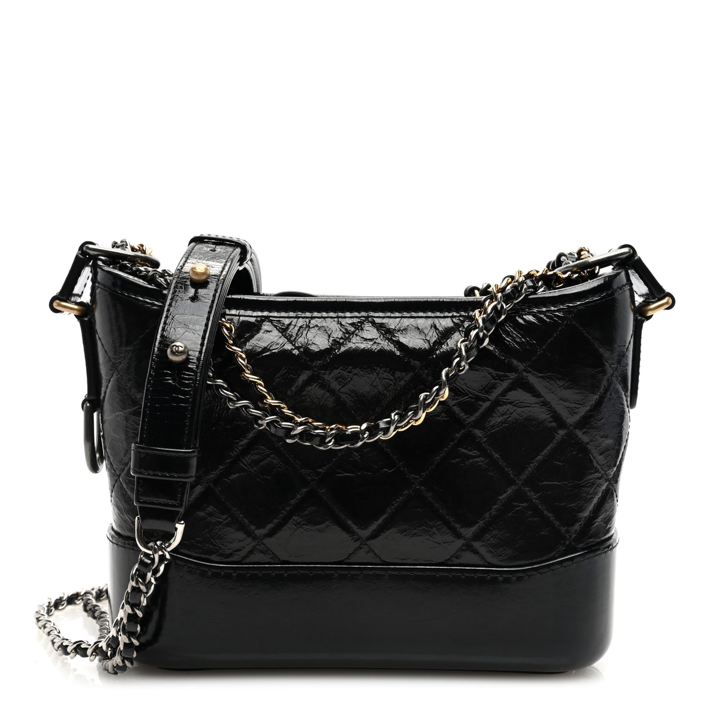 Shiny Calfskin Quilted Small Gabrielle Hobo Black