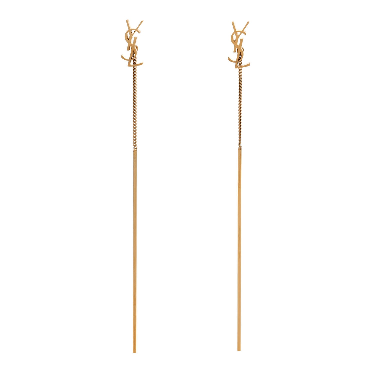 Saint Laurent Metal Monogram Pendant Threader Earrings Gold 1 of 5