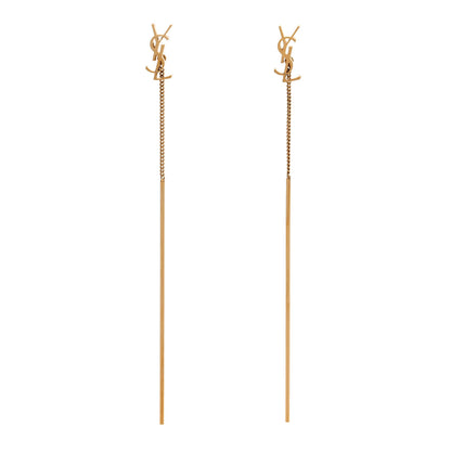 Saint Laurent Metal Monogram Pendant Threader Earrings Gold 1 of 5