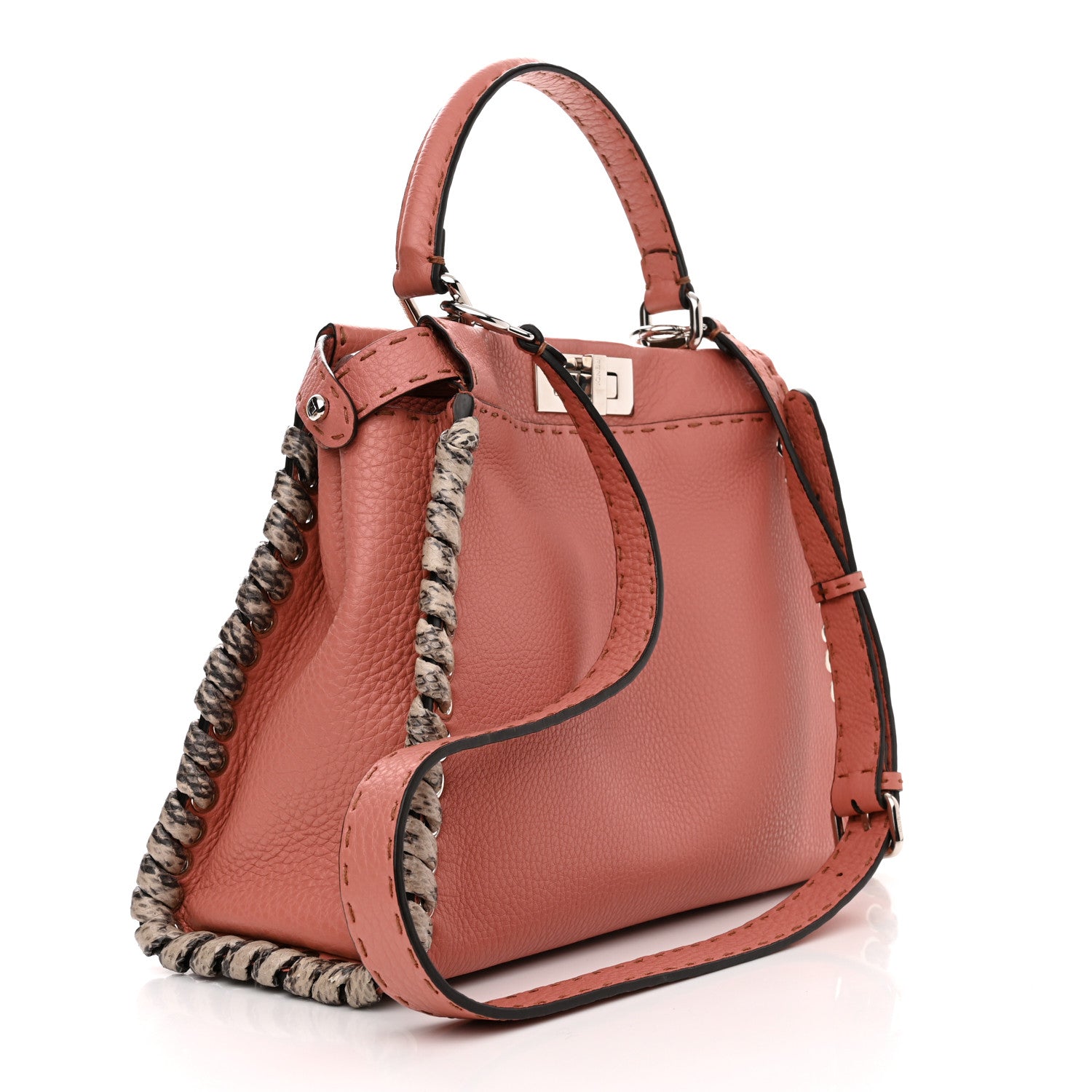 Fendi Cuoio Romano Selleria Elaphe Lace Up Medium Peekaboo Iconic Satchel Make Up Taupe 3 of 11