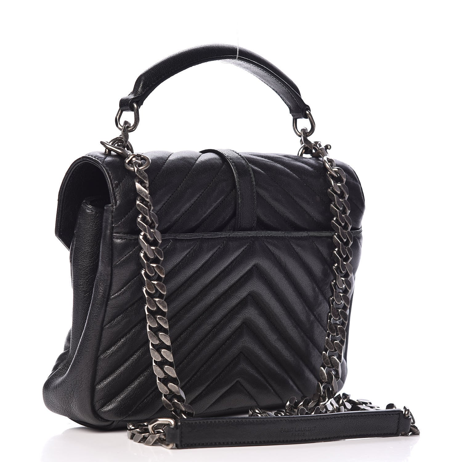 Saint Laurent Sheepskin Matelasse Chevron Monogram Medium College Bag Black 3 of 12