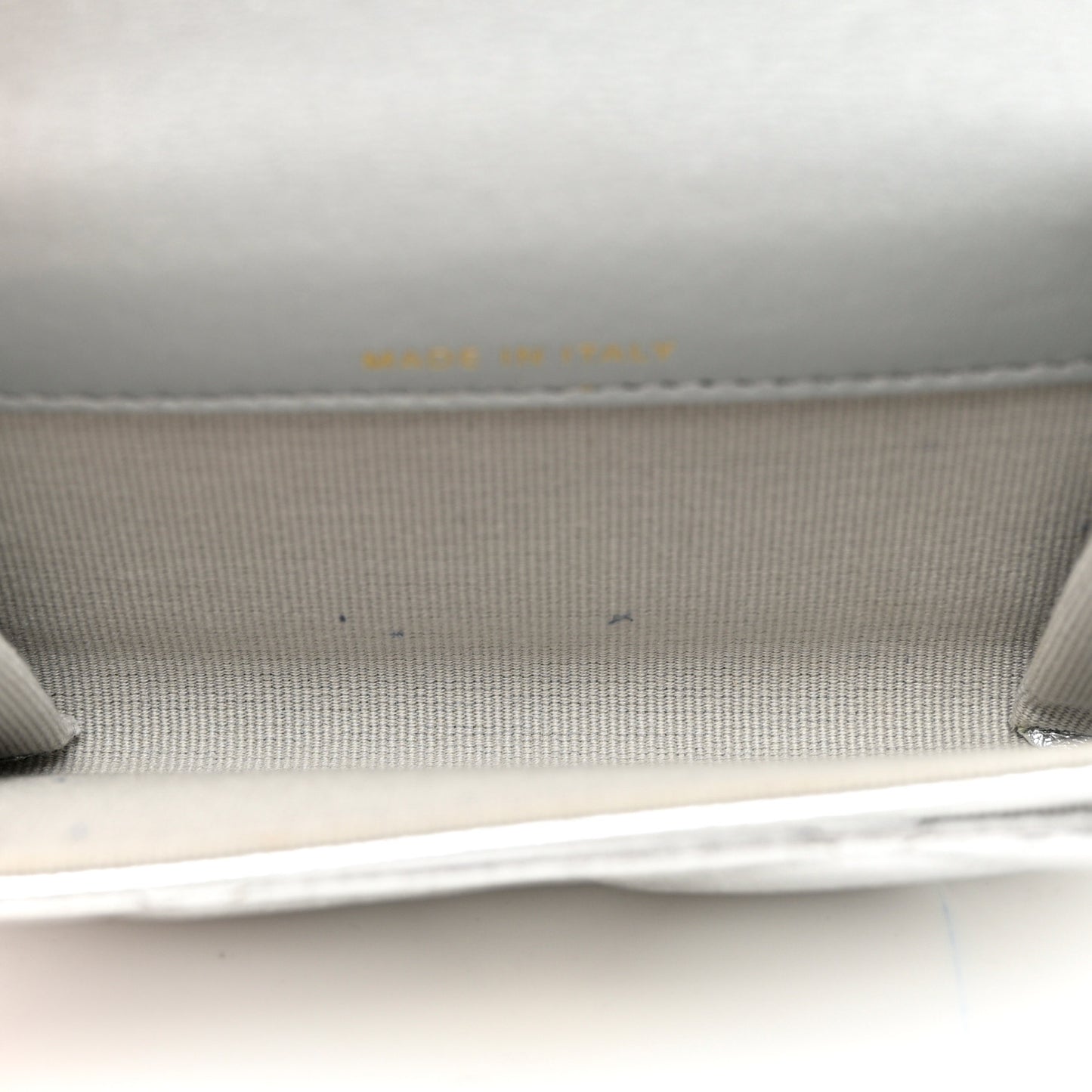 Metallic Goatskin Quilted Chanel 19 Flap Card Holder Silver