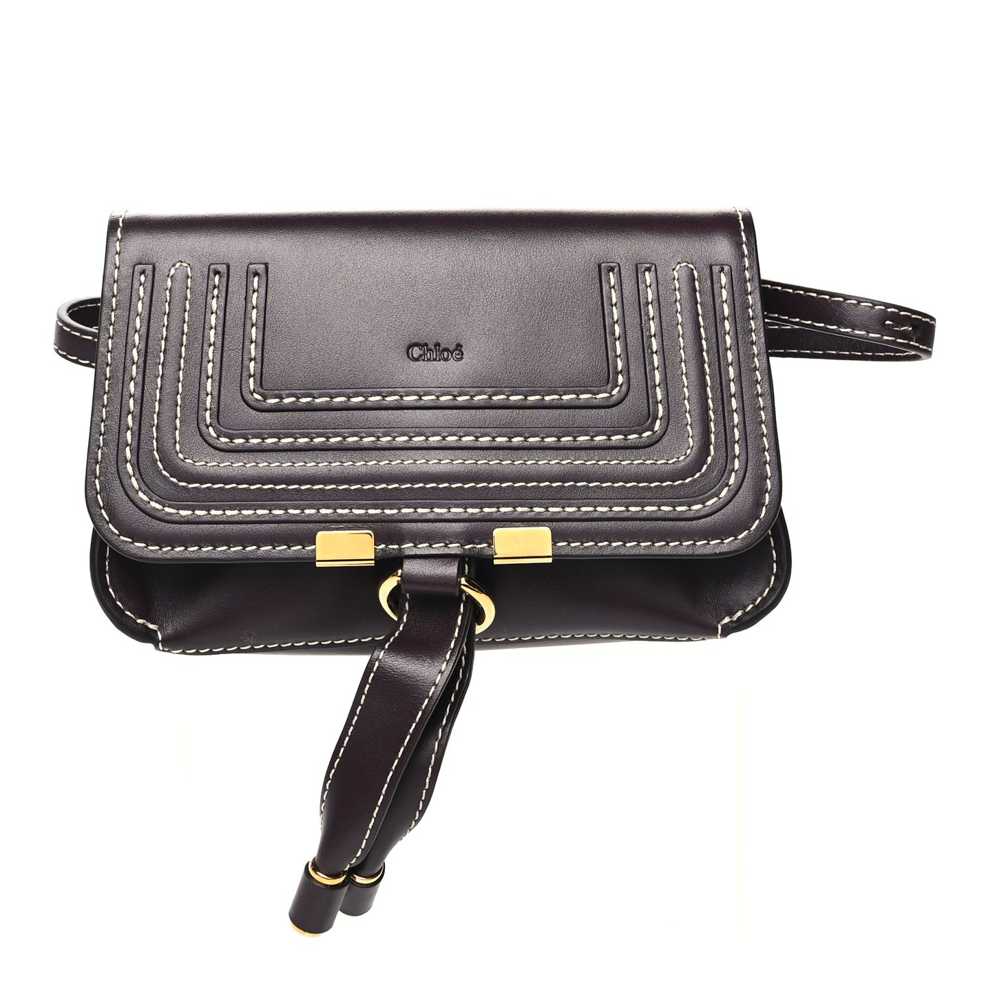 Shiny Calfskin Marcie Convertible Belt Bag Black Raisin
