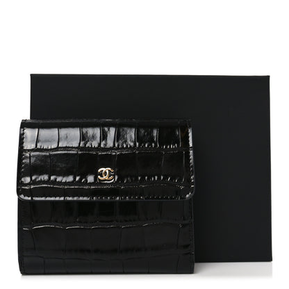 Chanel Calfskin Crocodile Embossed Crococo Flap Wallet Black 9 of 9