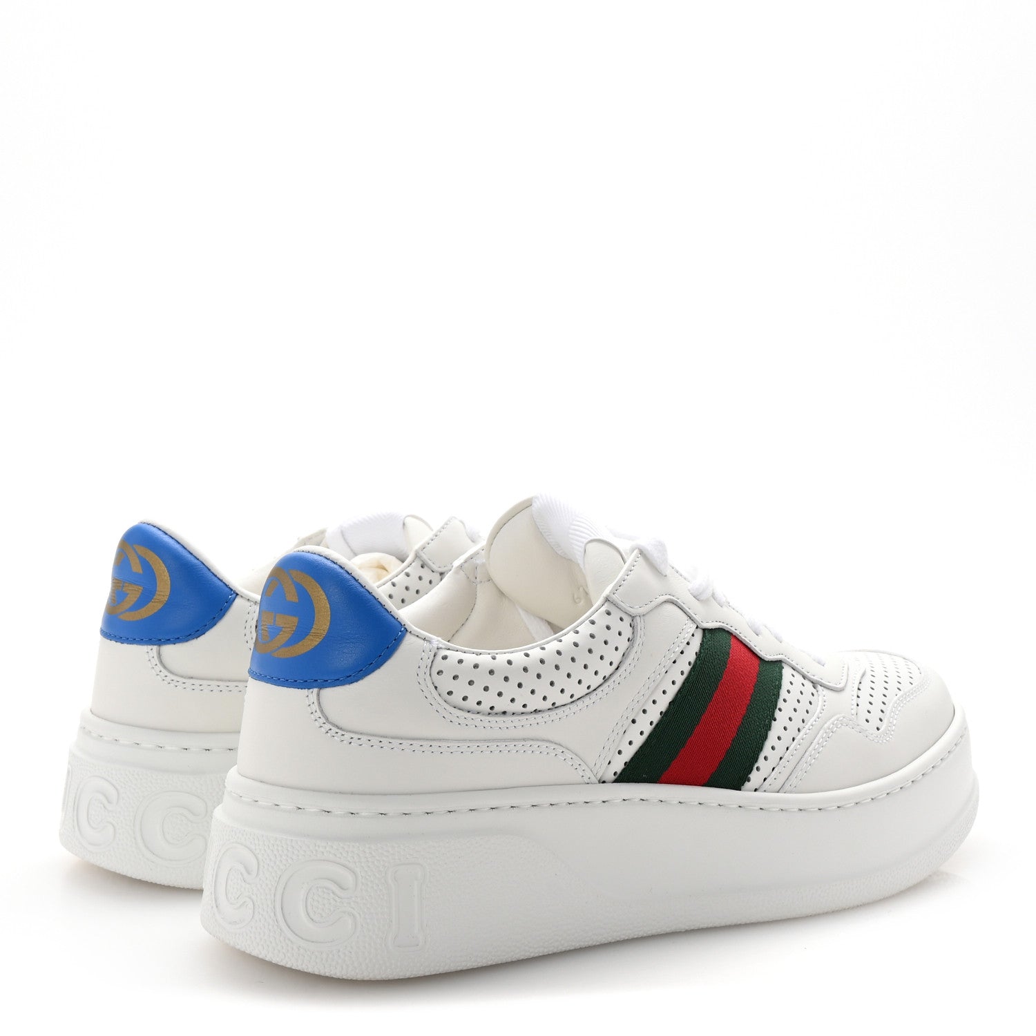 Gucci Calfskin Web Perforated Womens Platform 55mm Sneakers 38.5 White Bright Splash 5 of 10