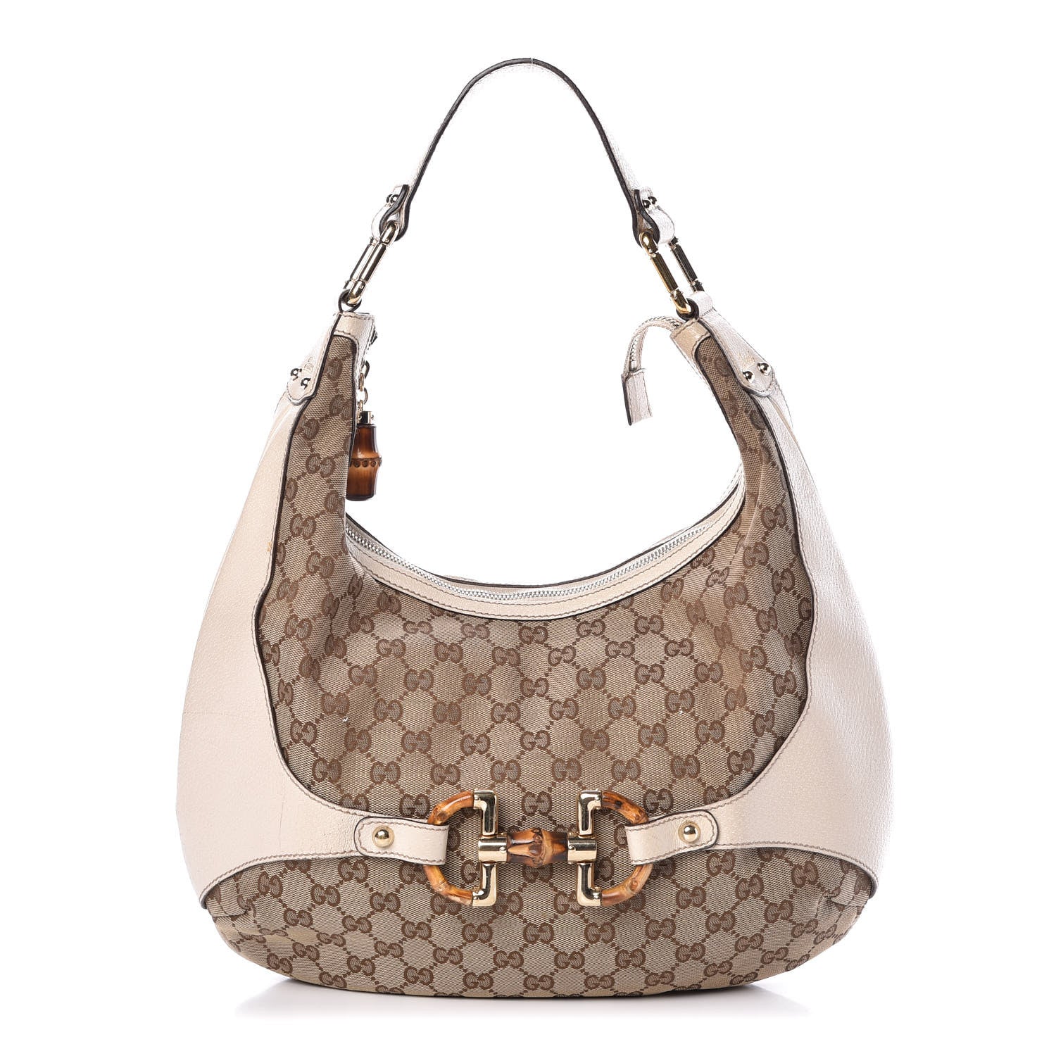 Gucci Monogram Calfskin Horsebit Hobo Off White 1 of 14