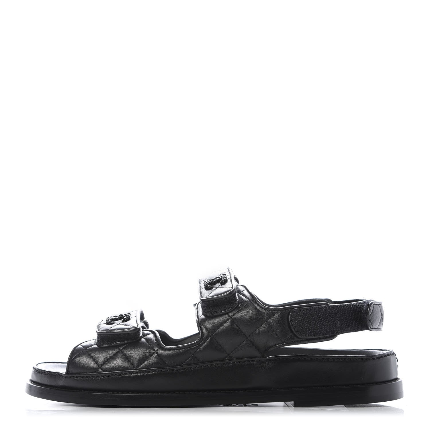 Chanel Lambskin Velcro Dad Sandals 39.5 Black 1 of 10