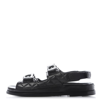 Chanel Lambskin Velcro Dad Sandals 39.5 Black 1 of 10