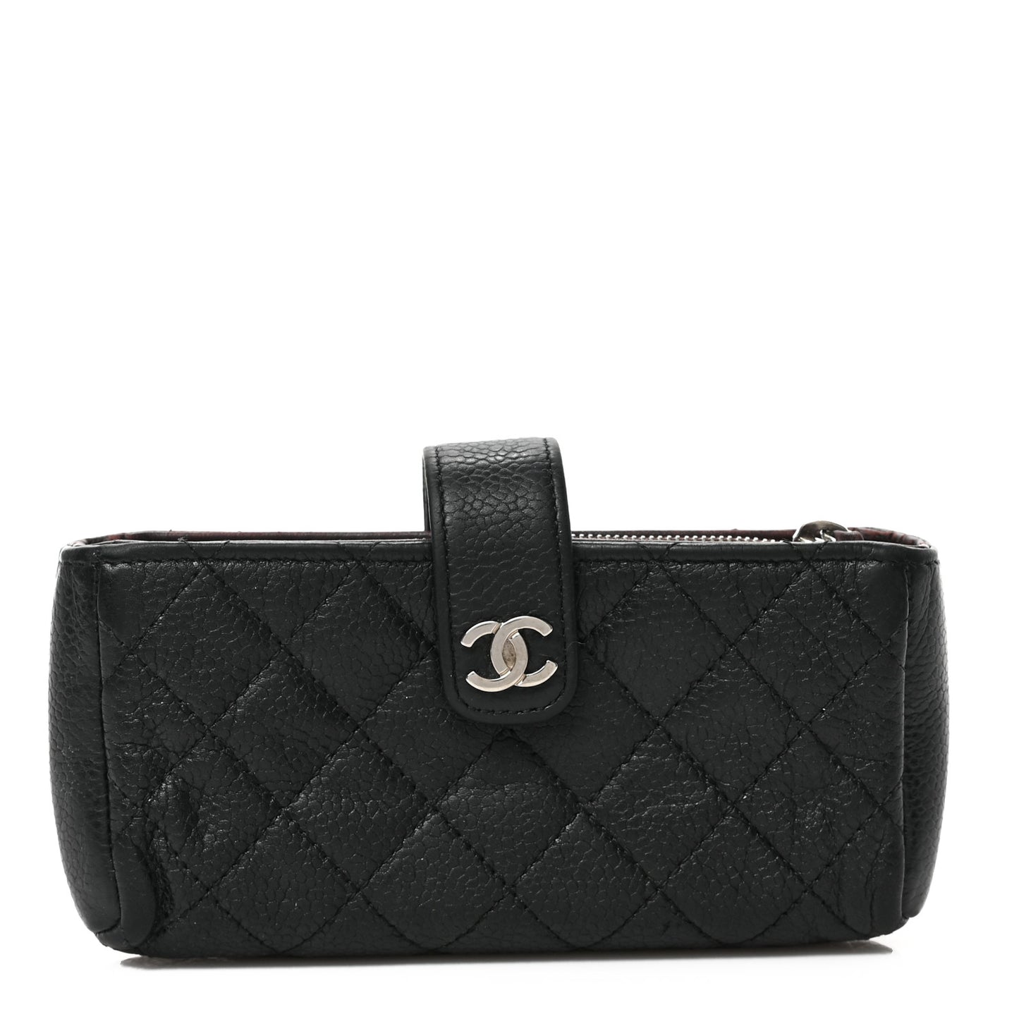 Caviar Quilted Mini Phone Holder Clutch Black