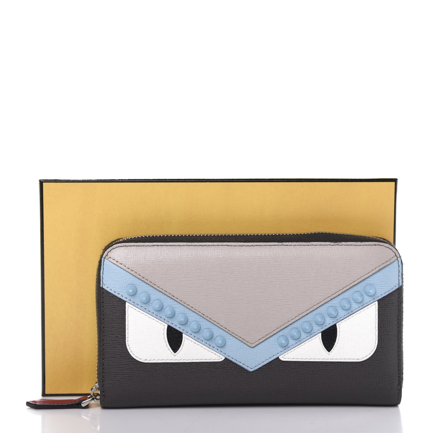 Vitello Elite Monster Eyes Studded Zip Around Wallet Carbone White Multicolor