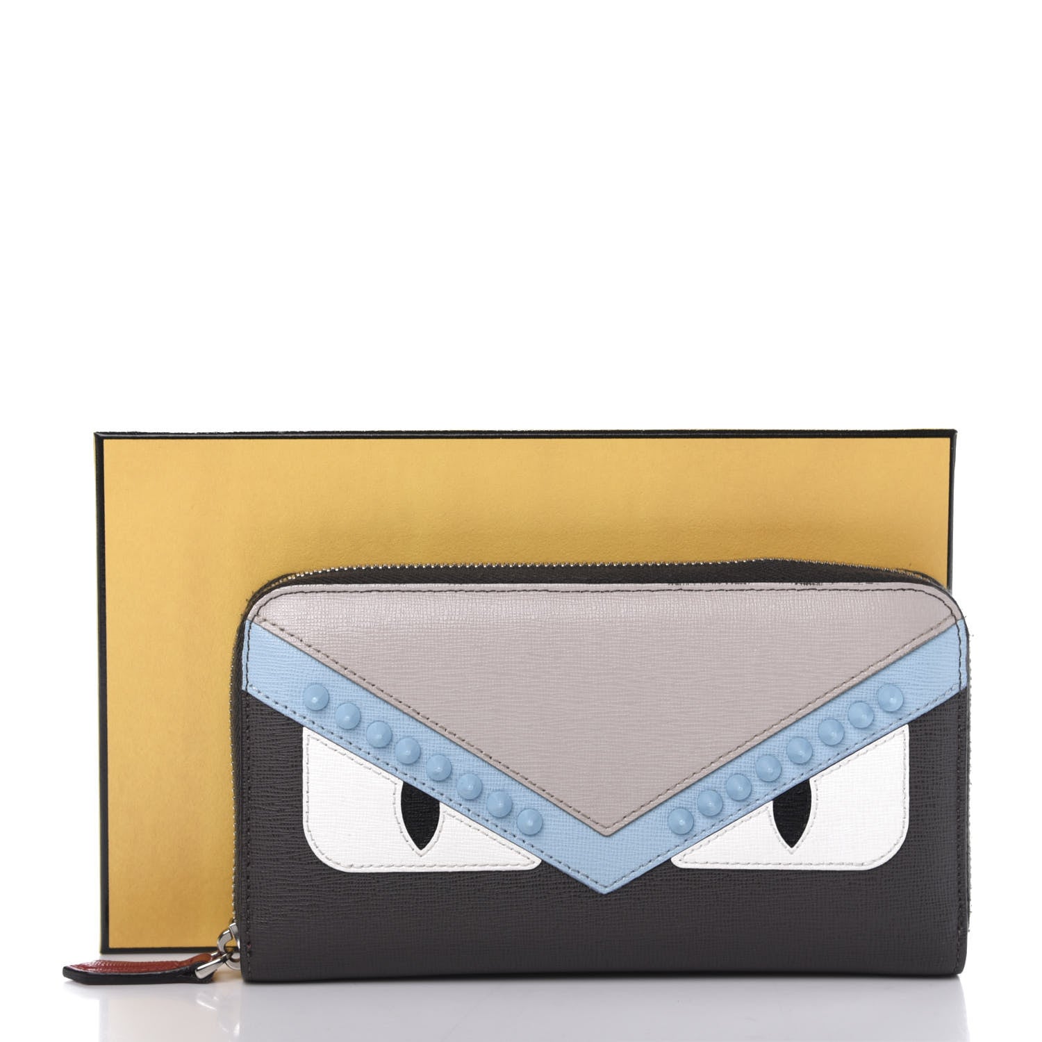 Fendi Vitello Elite Monster Eyes Studded Zip Around Wallet Carbone White Multicolor 11 of 11