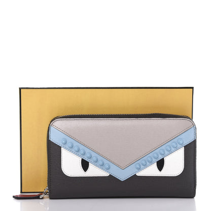 Fendi Vitello Elite Monster Eyes Studded Zip Around Wallet Carbone White Multicolor 11 of 11