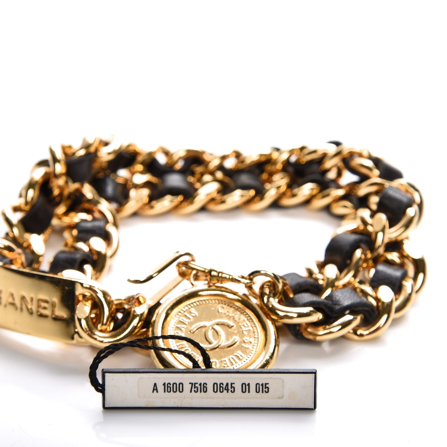 Lambskin Chain CC Medallion Belt Black Gold