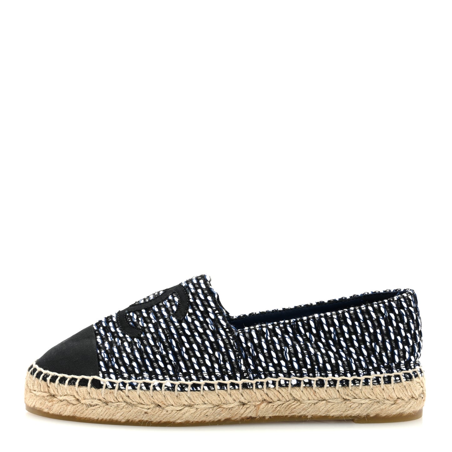 Tweed Grosgrain CC Espadrilles 37 Black Navy White