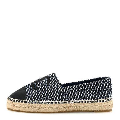 Chanel Tweed Grosgrain CC Espadrilles 37 Black Navy White 1 of 8