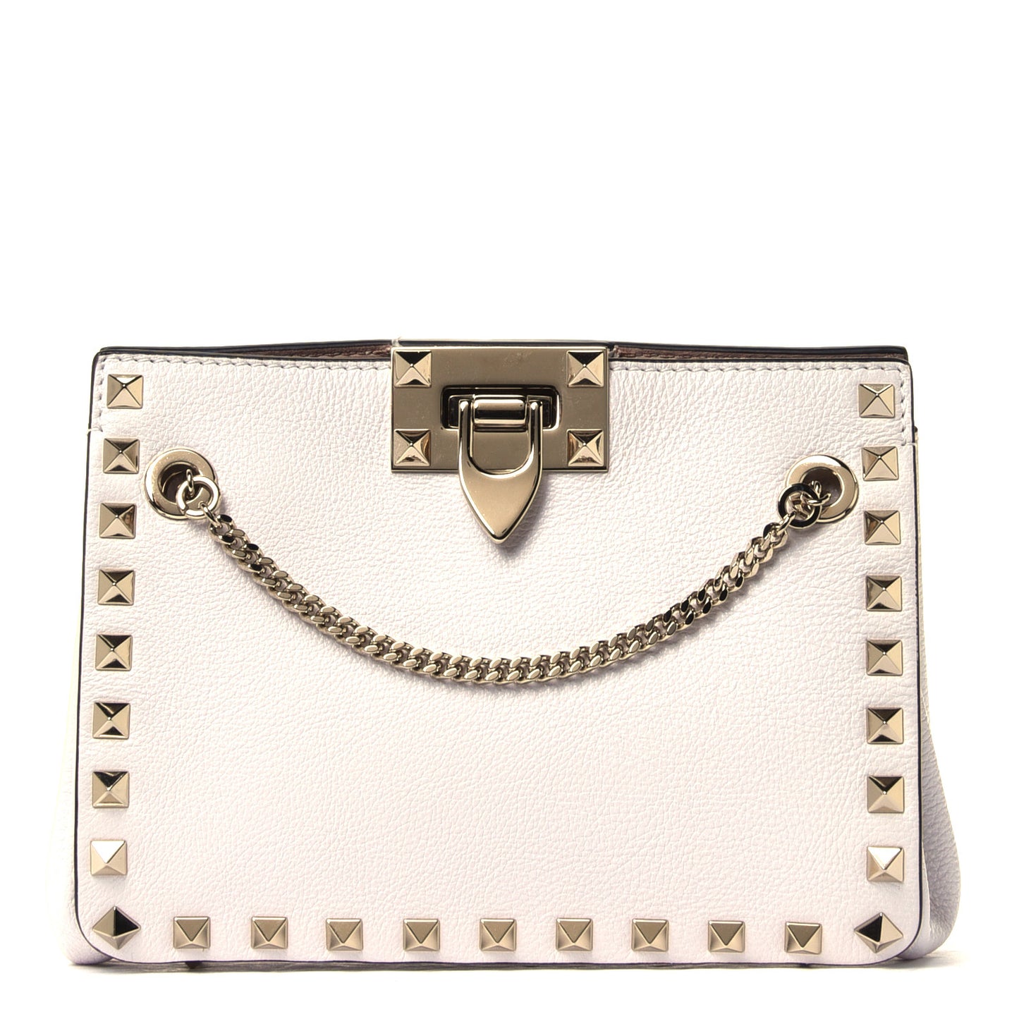 Pebbled Calfskin Mini Rockstud Flip-Lock Chain Shoulder Bag Ivory