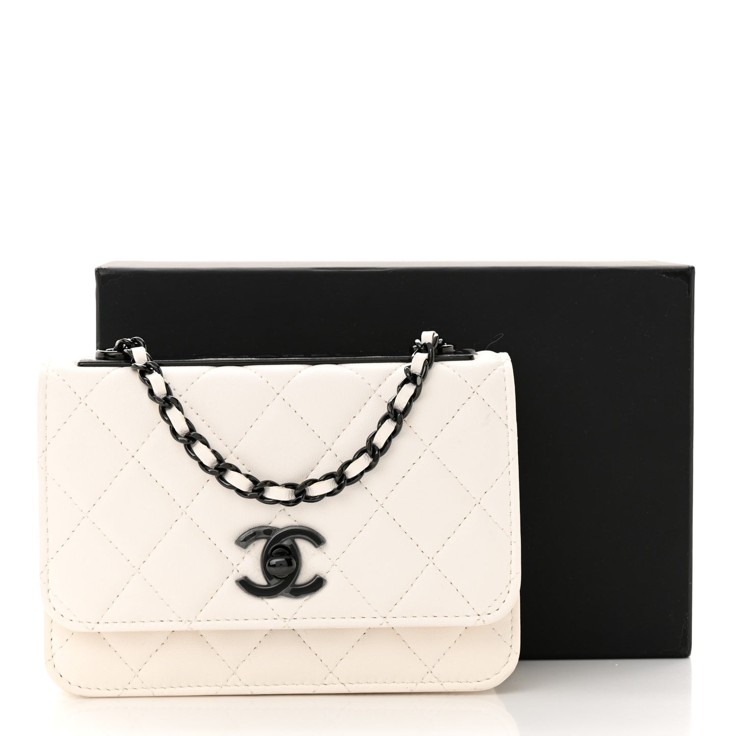 Lambskin Quilted Mini Trendy CC Wallet On Chain WOC White