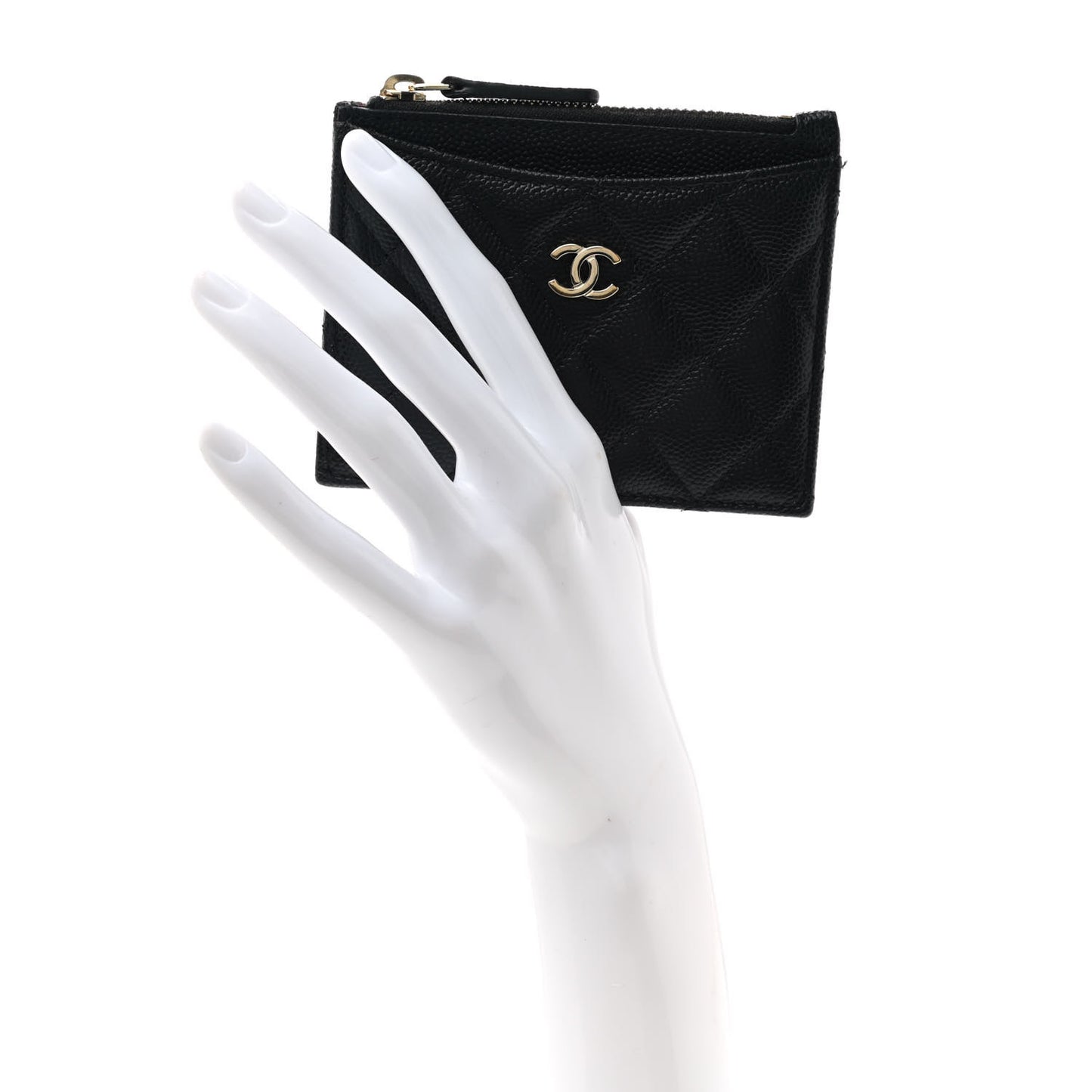Caviar Quilted CC Zip Card Holder Black