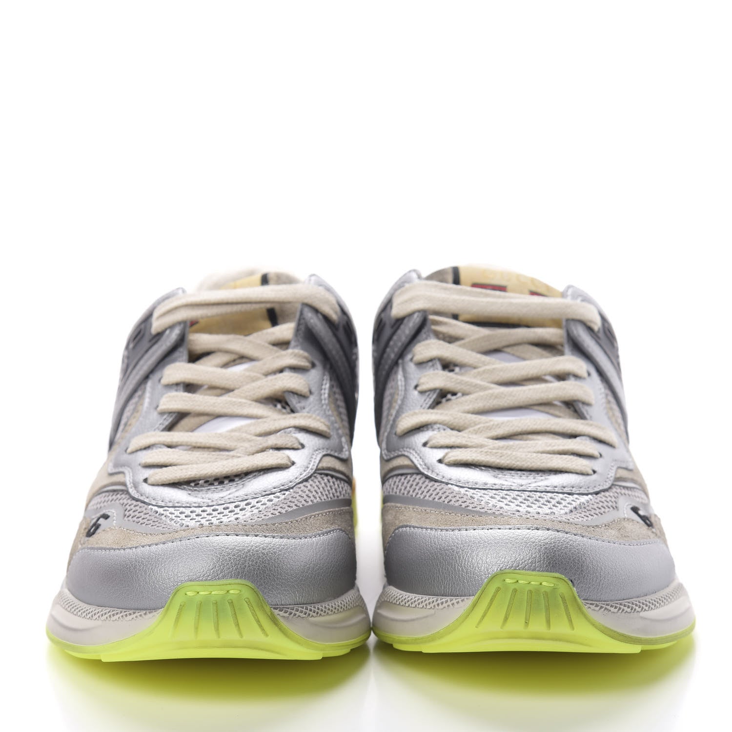 Gucci Metallic Calfskin Suede Womens Ultrapace Sneakers 38.5 Silver Oatmeal 2 of 8
