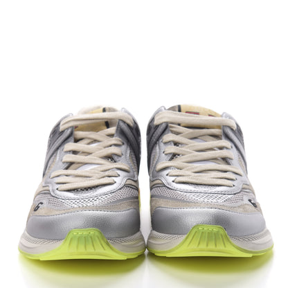 Gucci Metallic Calfskin Suede Womens Ultrapace Sneakers 38.5 Silver Oatmeal 2 of 8