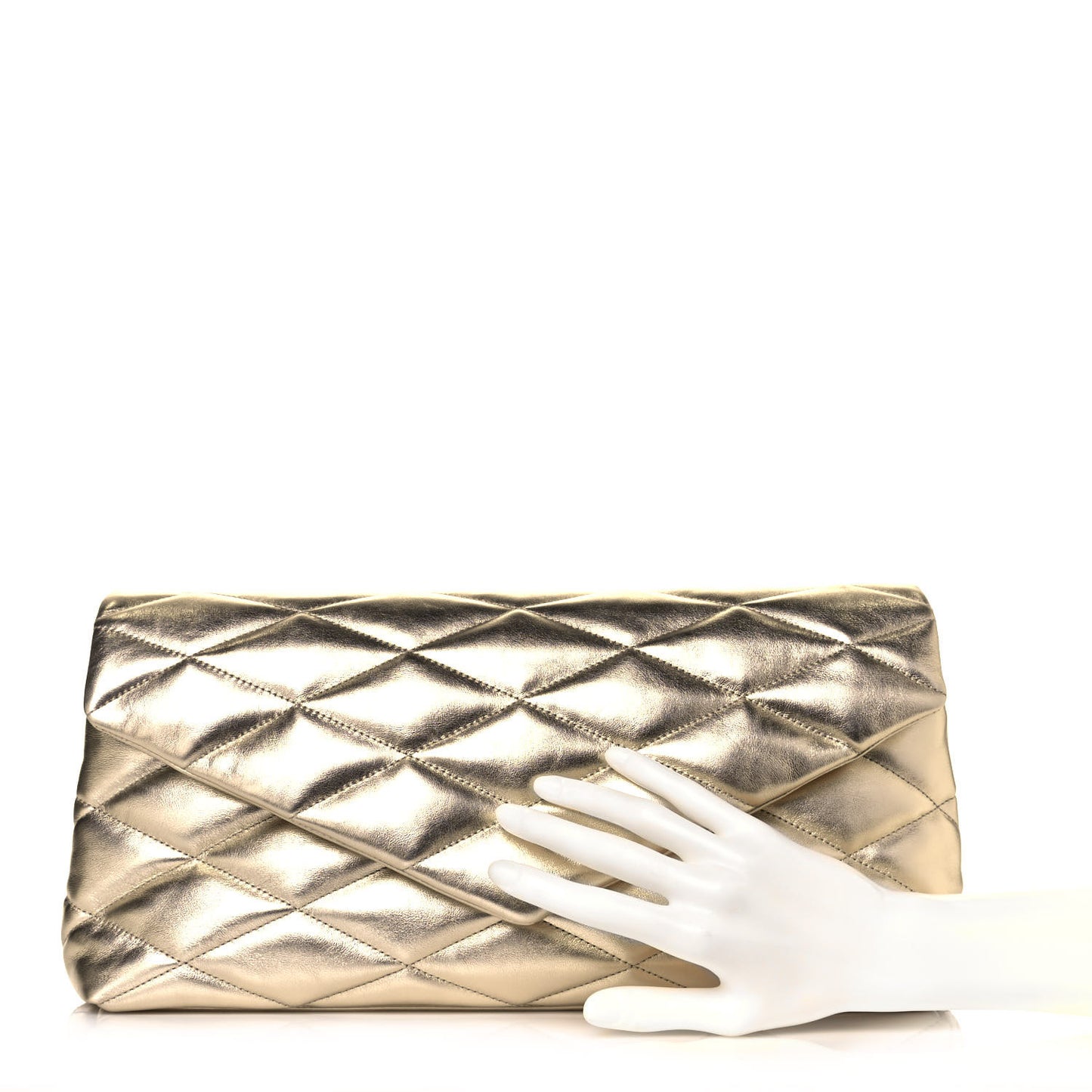 Metallic Lambskin Quilted Sade Puffer Envelope Clutch Platino
