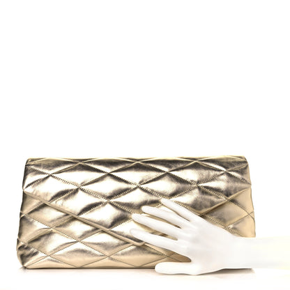 Saint Laurent Metallic Lambskin Quilted Sade Puffer Envelope Clutch Platino 2 of 13