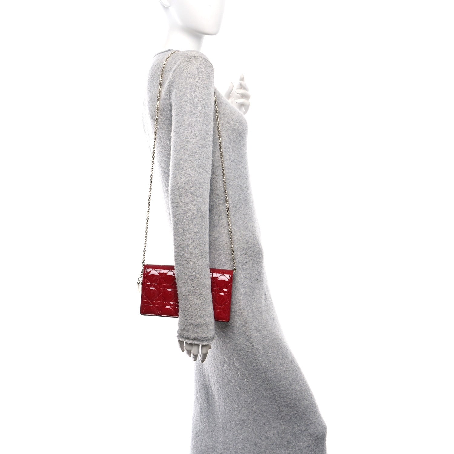 Christian Dior Patent Cannage Lady Dior Chain Wallet Rouge Ceris 2 of 11