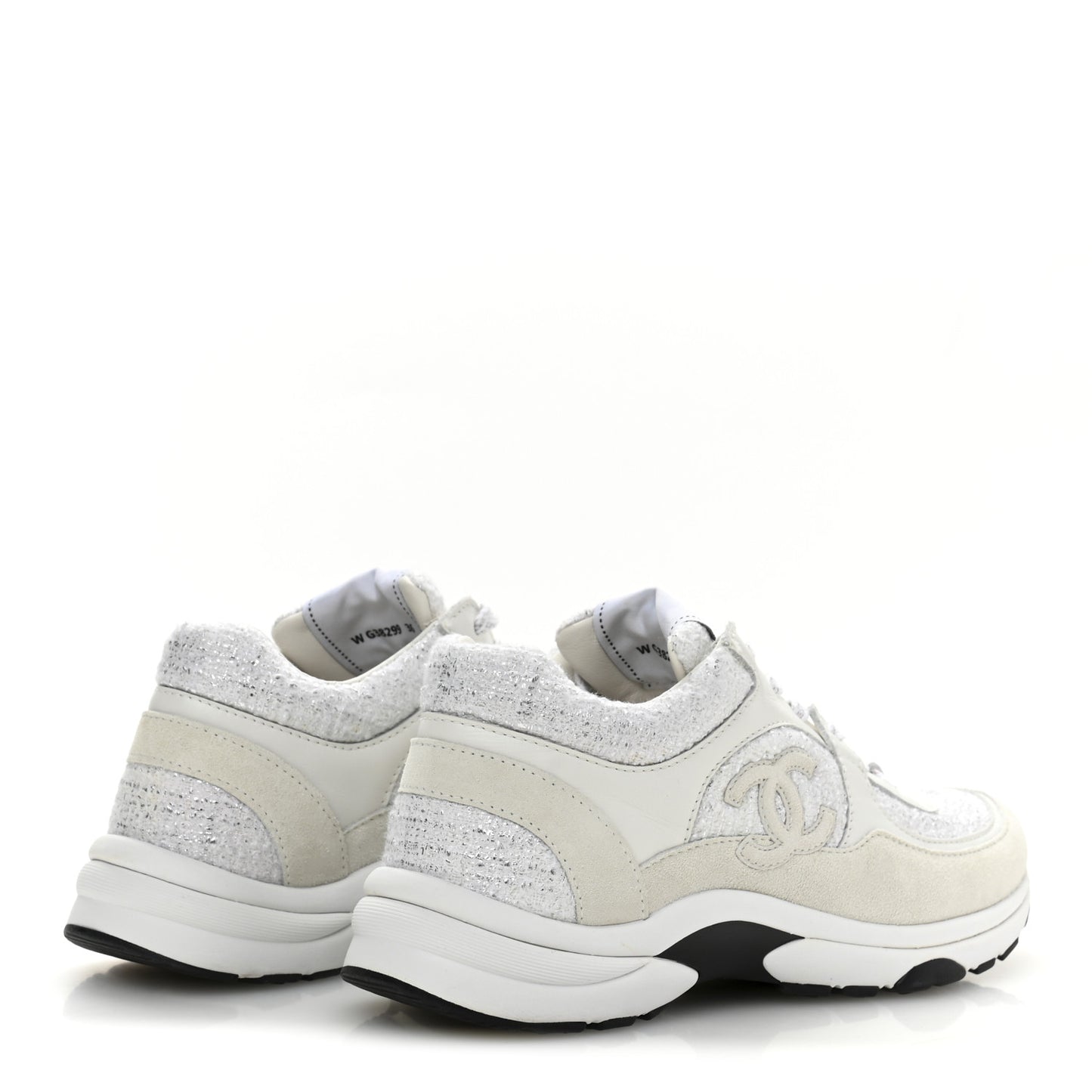 Painted Iridescent Cotton Tweed Suede Calfskin Womens CC Sneakers 36 White Silver Multicolor