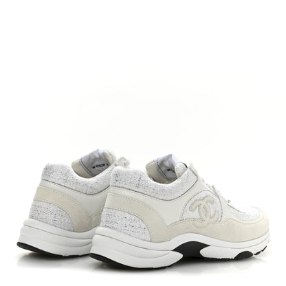 Chanel Painted Iridescent Cotton Tweed Suede Calfskin Womens CC Sneakers 36 White Silver Multicolor 5 of 10