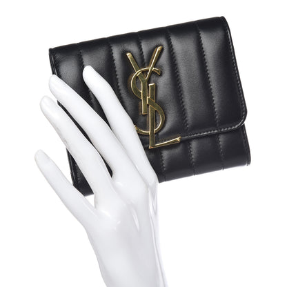 Saint Laurent Lambskin Matelasse Monogram Vicky Tri-Fold Wallet Black 2 of 11