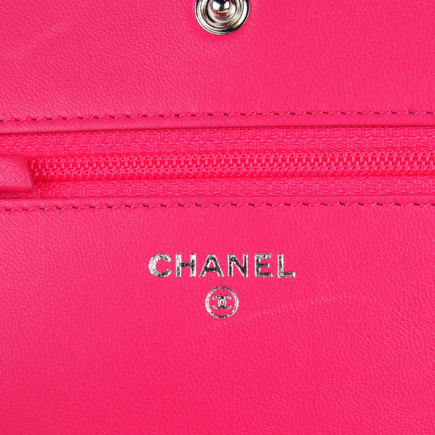 Lambskin Quilted Wallet On Chain WOC Dark Pink
