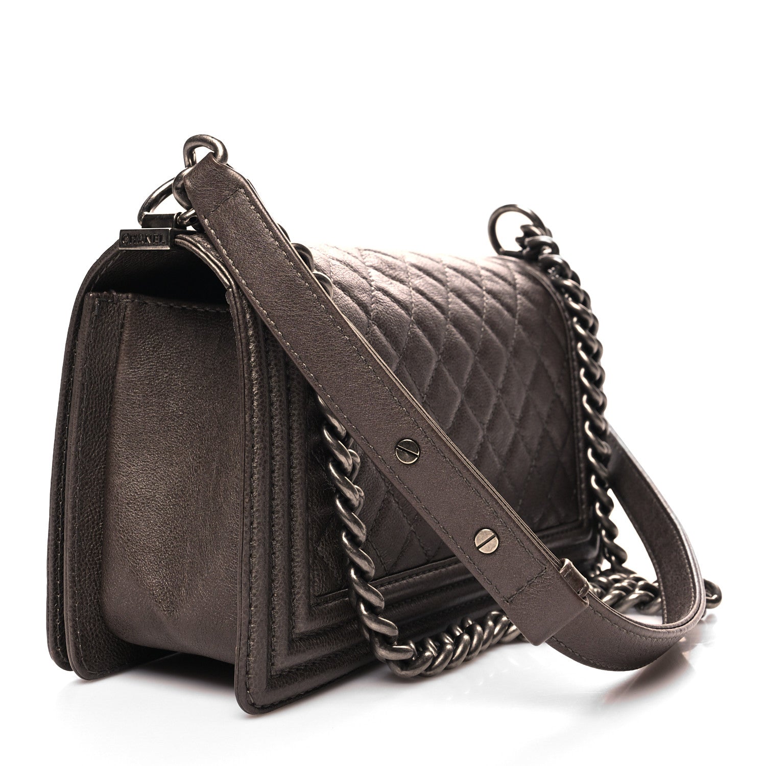 Chanel Metallic Calfskin Quilted Medium Boy Flap Dark Silver 3 of 11