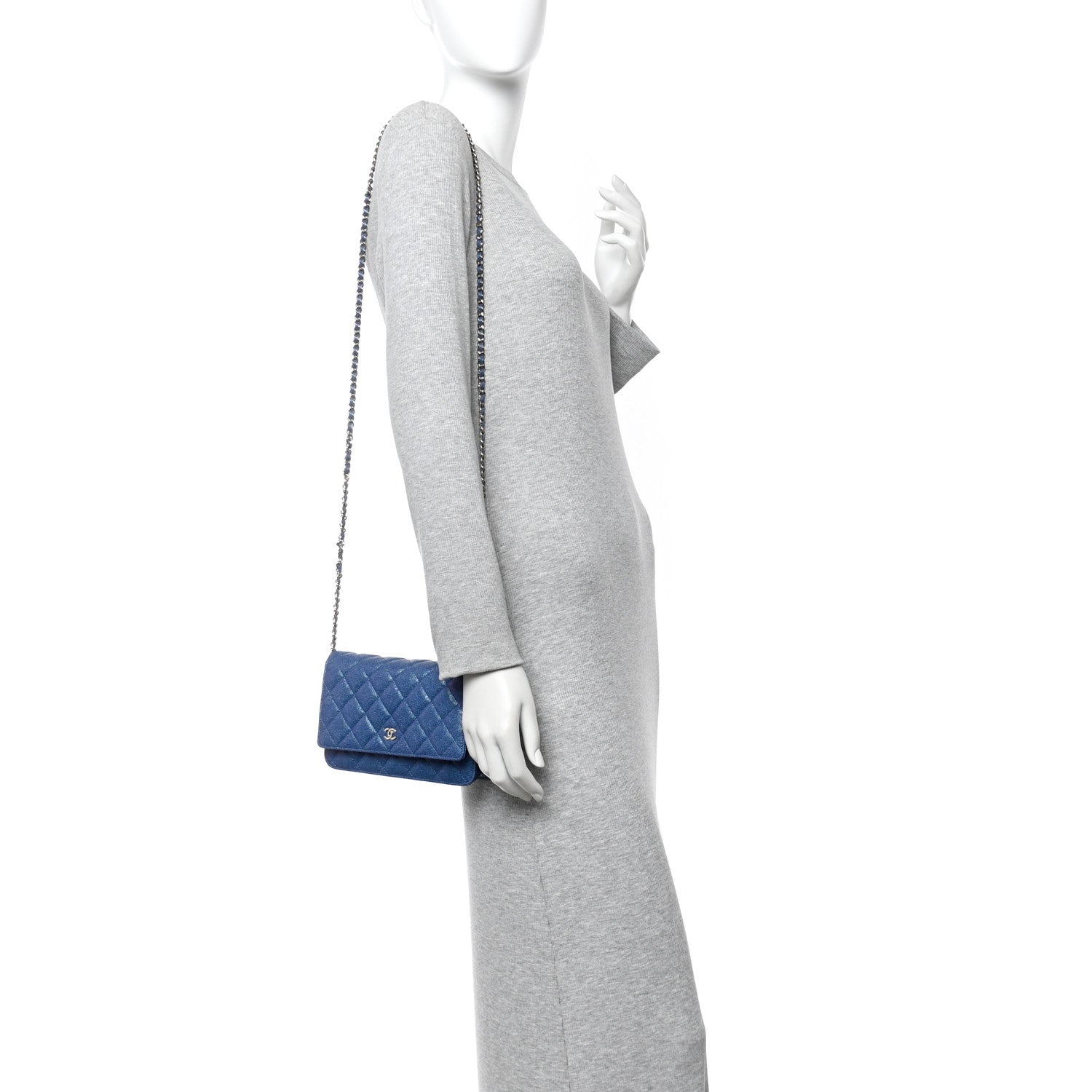 Chanel Iridescent Caviar Quilted Wallet on Chain WOC Dark Blue 2 of 11