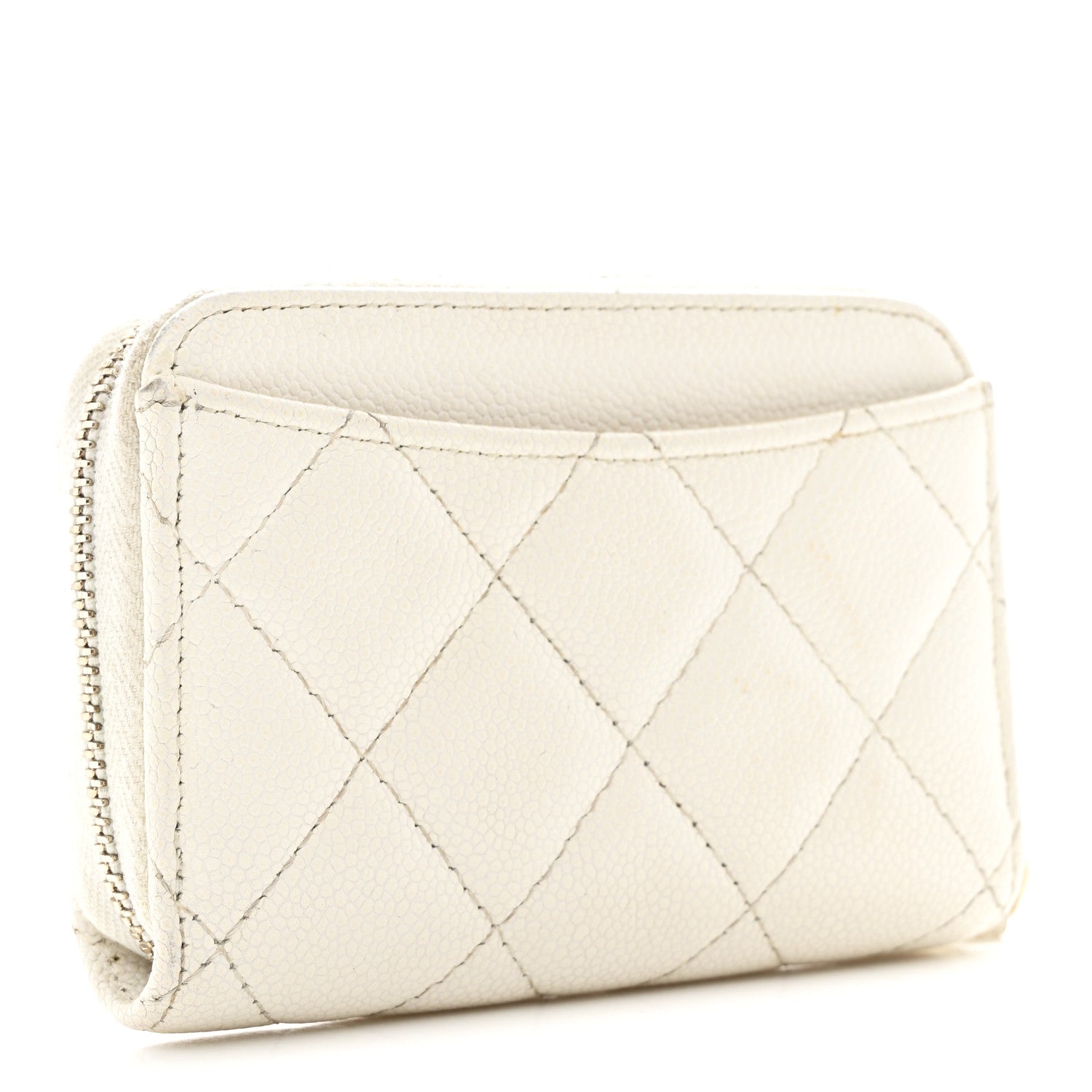 Chanel Caviar Quilted Zip Coin Purse White 3 of 8