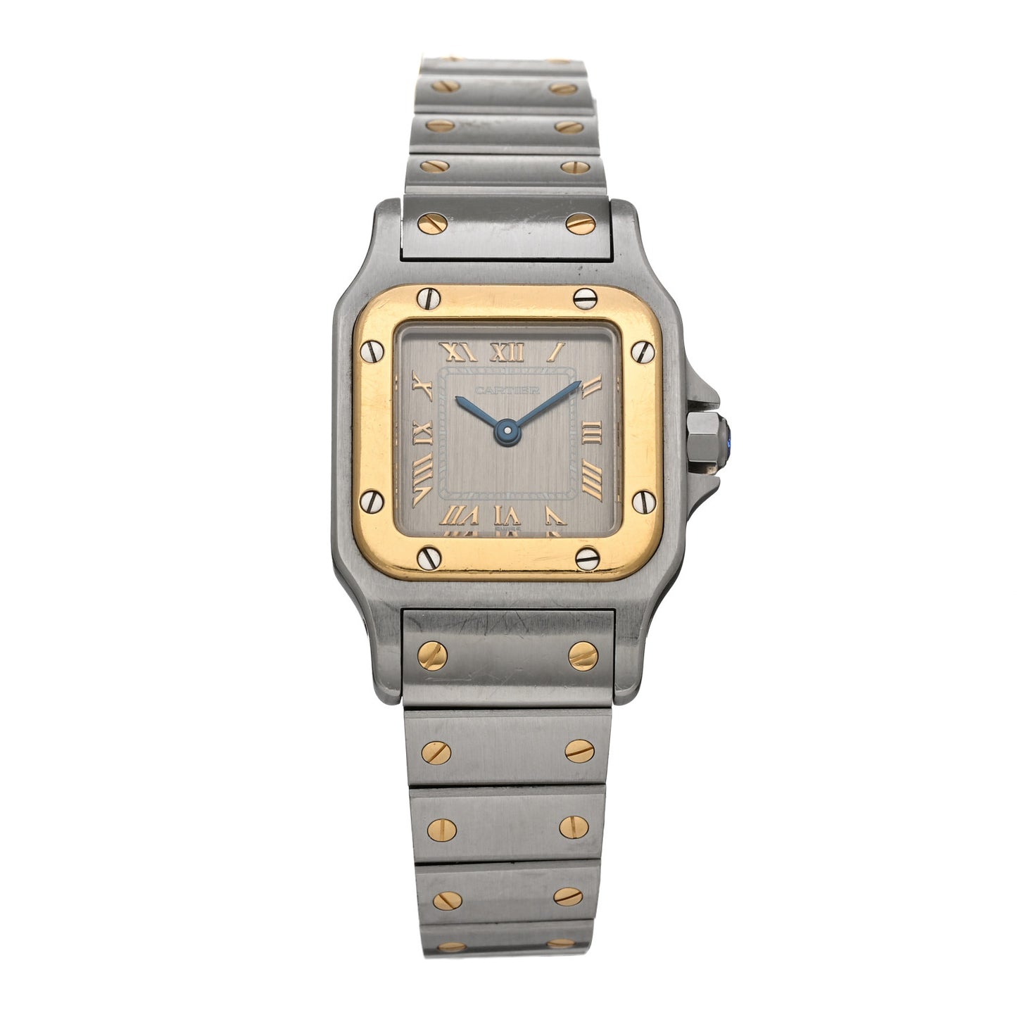 Stainless Steel 18K Yellow Gold 24mm Santos De Cartier Galbee Quartz Watch Champagne
