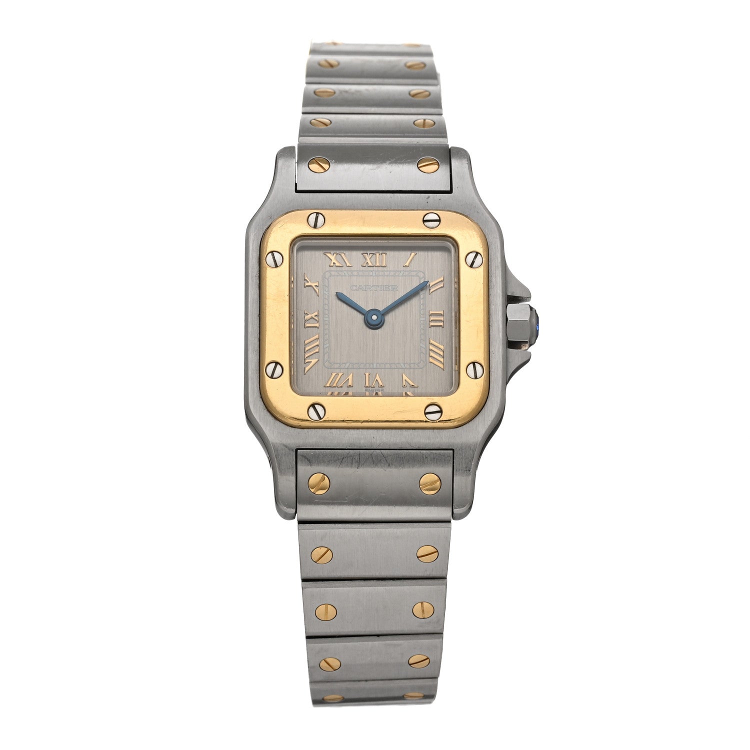 Cartier Stainless Steel 18K Yellow Gold 24mm Santos De Cartier Galbee Quartz Watch Champagne 1 of 4