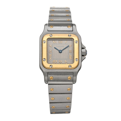Cartier Stainless Steel 18K Yellow Gold 24mm Santos De Cartier Galbee Quartz Watch Champagne 1 of 4