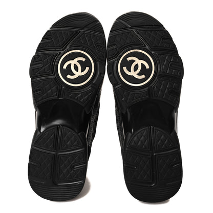 Chanel Mesh Suede Grained Calfskin Womens CC Sneakers 37 Black White 5 of 8