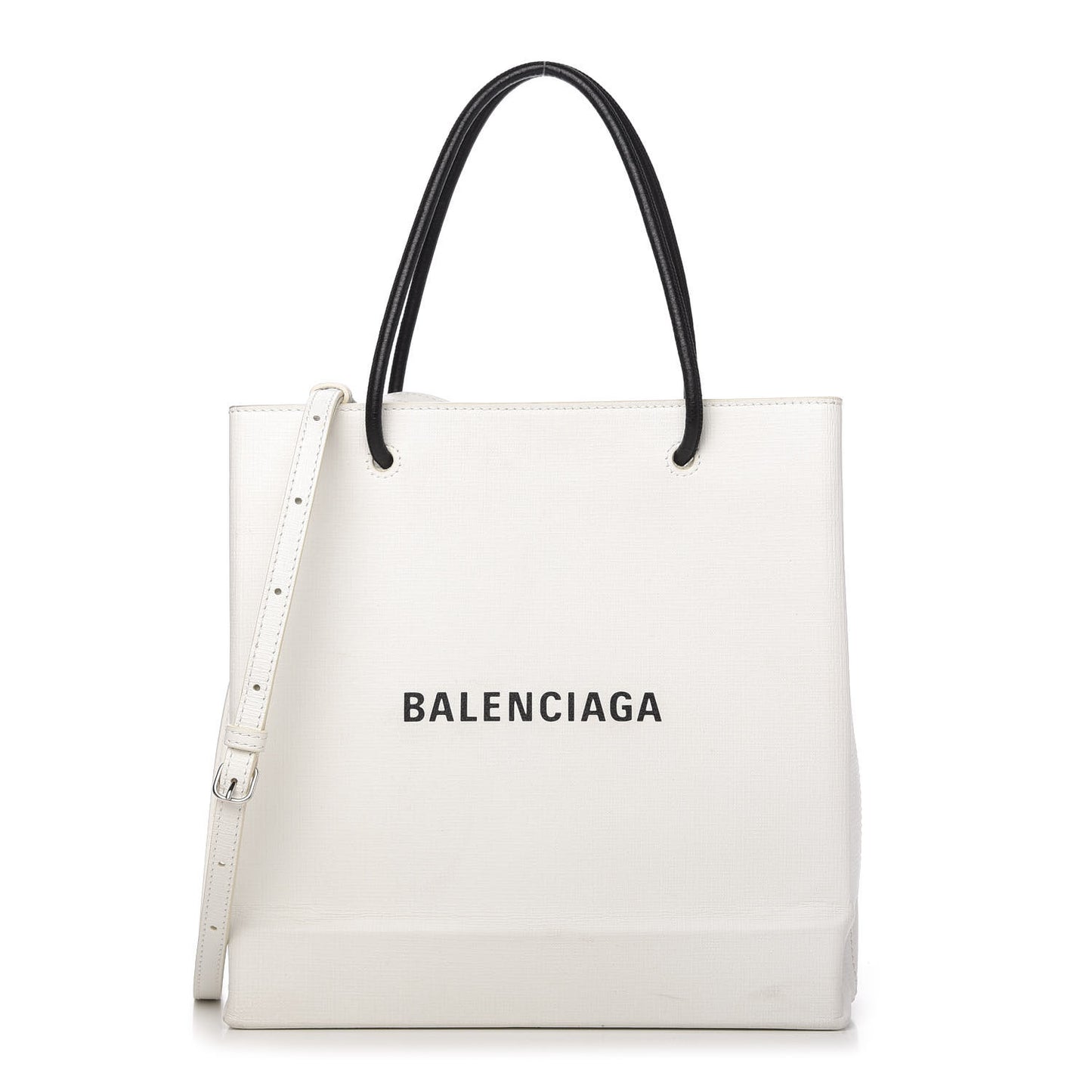 Calfskin Small Logo North South Shopping Tote White