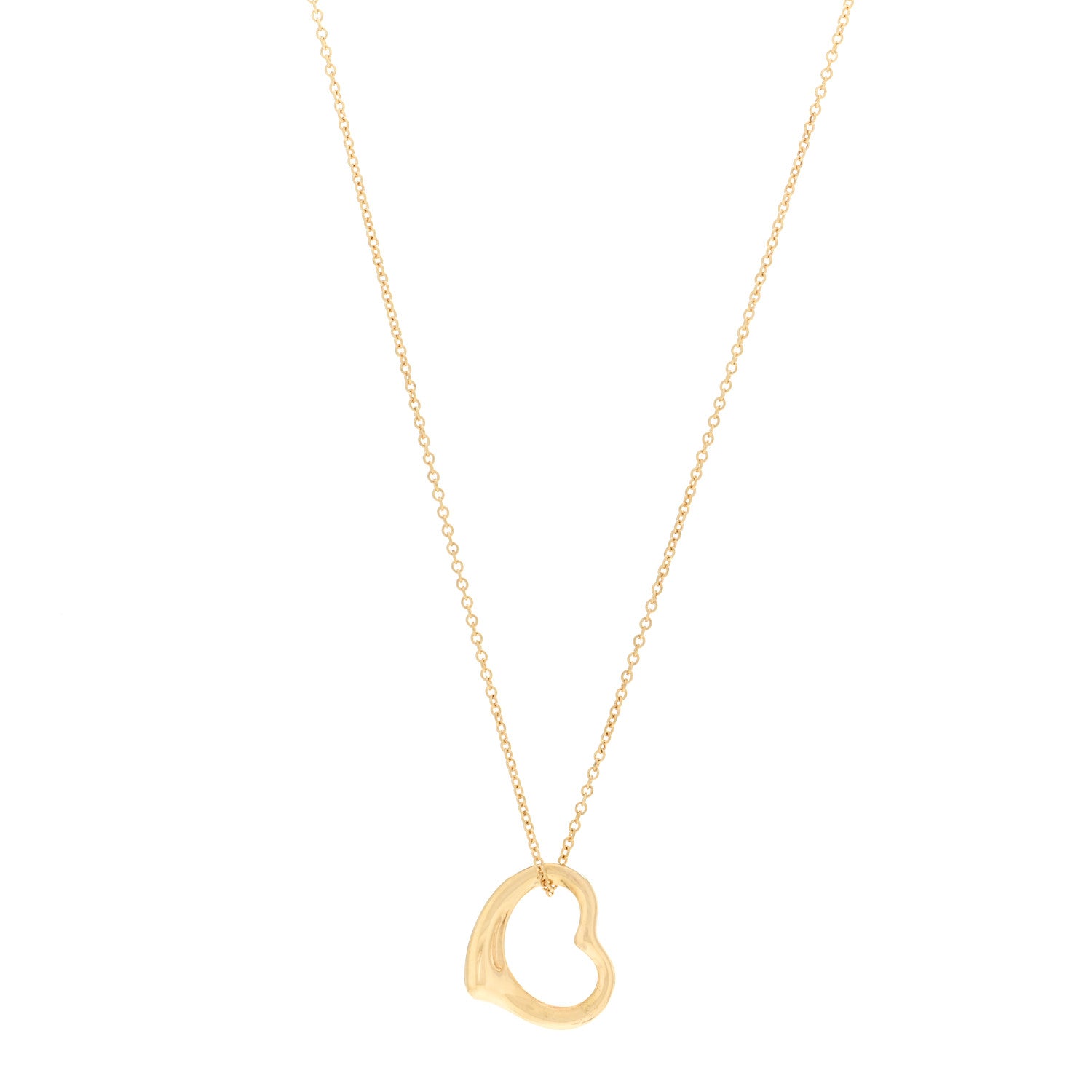 Tiffany 18K Yellow Gold 14mm Elsa Peretti Open Heart Pendant Necklace 1 of 4